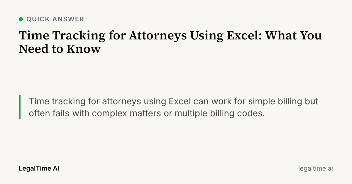 Time Tracking for Attorneys Using Excel: What You Need to Know: Time tracking for attorneys using Excel can work for simple billing but often fails with complex matters or multiple billing codes.